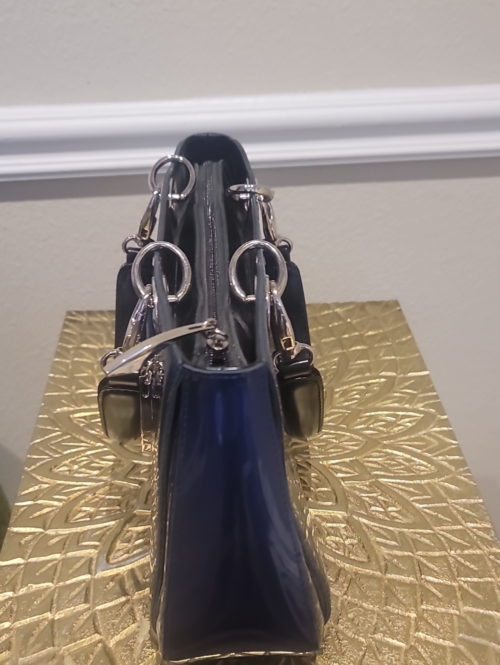 Beijo Navy Blue Patent Leather Handbag - Picture 6 of 10